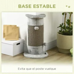 Rascador para Gatos Arañador para Gatos con Poste de Sisal y Bolas Colgantes 34x25,5x58 cm Gris - Ogal.Es