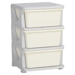 Cajonera de Plástico Organizador para Niños con 3 Cajones Asas para Juguetes Ropa Libros 37x37x56,5 cm Beige - Ogal.Es