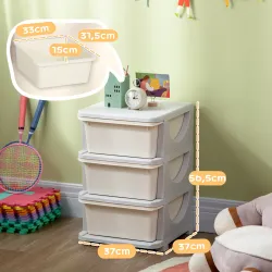 Cajonera de Plástico Organizador para Niños con 3 Cajones Asas para Juguetes Ropa Libros 37x37x56,5 cm Beige - Ogal.Es