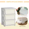 Cajonera de Plástico Organizador para Niños con 3 Cajones Asas para Juguetes Ropa Libros 37x37x56,5 cm Beige - Ogal.Es