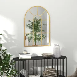 Espejo Decorativo de Pared 60x91cm Espejo de Ventana de Metal para Salón Dormitorio Entrada Estilo Moderno Dorado - Ogal.Es