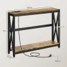 Mesa de Entrada de 2 Niveles con Estación de Carga 2 USB y Marco de Acero Mueble de Recibidor 100x24x75cm Marrón... - Ogal.Es