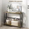 Mesa de Entrada de 2 Niveles con Estación de Carga 2 USB y Marco de Acero Mueble de Recibidor 100x24x75cm Marrón... - Ogal.Es