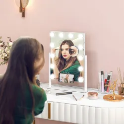 Espejo de Maquillaje con Luz 30x40 cm con 12 Bombillas 3 Modos de Iluminación Ajustables Interruptor Táctil Blanco - Ogal.Es