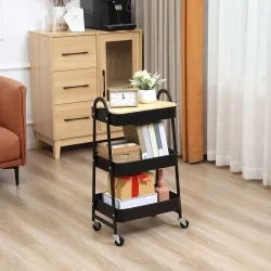 Carrito de Cocina con 3 Cestas de Acero y 1 Placa de Cubierta para Comedor Sala Baño 45x31x79,4 cm Negro - Ogal.Es