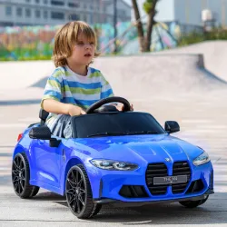 Coche de Batería para Niños 12V BMW M4 con Mando a Distancia Faros Bocina Música Velocidad 3-5 km/h Azul - Ogal.Es