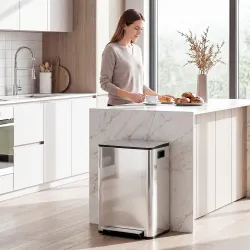 Cubo de Basura de Cocina con 2 Compartimentos 2x30L con Pedal Tapa de Cierre Suave y Cubo Extraíble Plata - Ogal.Es