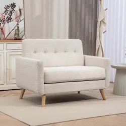 Sofá de 2 Plazas Moderno con Reposabrazos y Patas de Madera Carga 240 kg para Dormitorio Oficina 114x71x82 cm Beige - Ogal.Es