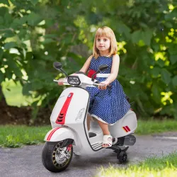 Moto Eléctrica para Niños de +3 Años con Licencia Vespa con USB MP3 Luz LED Radio FM Velocidad 3 km/h Carga 35kg... - Ogal.Es