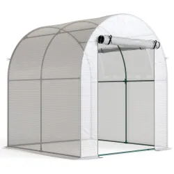 Invernadero de Jardín 180x180x200 cm Invernadero de Túnel Pequeño con Puerta Enrollable y Ventana de Malla Blanco - Ogal.Es