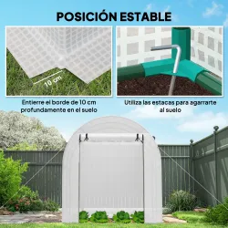 Invernadero de Jardín 180x180x200 cm Invernadero de Túnel Pequeño con Puerta Enrollable y Ventana de Malla Blanco - Ogal.Es