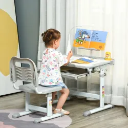 Juego de Escritorio y Silla para Niños de +6 Años Ajustable con Mesa Inclinable Lámpara Cajón y Estante para Lib... - Ogal.Es