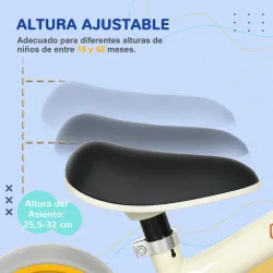 Bicicleta de Equilibrio Infantil +18 Meses con Asiento Ajustable en Altura Carga 25 kg 66,5x34x47 cm Blanco y Na... - Ogal.Es