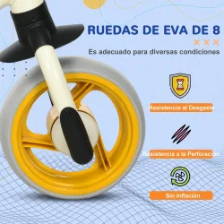 Bicicleta de Equilibrio Infantil +18 Meses con Asiento Ajustable en Altura Carga 25 kg 66,5x34x47 cm Blanco y Na... - Ogal.Es