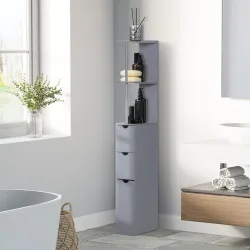 Columna de Baño Moderno Mueble Auxiliar de Baño con 2 Estantes 2 Cajones y 1 Puerta Antivuelco 15x33x136,8 cm Gris - Ogal.Es