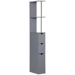 Columna de Baño Moderno Mueble Auxiliar de Baño con 2 Estantes 2 Cajones y 1 Puerta Antivuelco 15x33x136,8 cm Gris - Ogal.Es