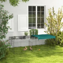 Jaula para Animales Pequeños de Acero con Puertas y Tela Superior para Conejos Chinchillas Gallinas 220x85x70 cm... - Ogal.Es