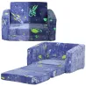 Sofá Infantil Plegable 2 en 1 Tapizado de Tela Luminosa con Patrón Cósmico Cojín y Funda Lavables Azul - Ogal.Es