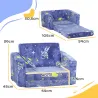 Sofá Infantil Plegable 2 en 1 Tapizado de Tela Luminosa con Patrón Cósmico Cojín y Funda Lavables Azul - Ogal.Es