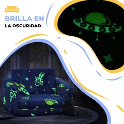 Sofá Infantil Plegable 2 en 1 Tapizado de Tela Luminosa con Patrón Cósmico Cojín y Funda Lavables Azul - Ogal.Es
