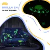 Sofá Infantil Plegable 2 en 1 Tapizado de Tela Luminosa con Patrón Cósmico Cojín y Funda Lavables Azul - Ogal.Es