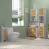 Mueble Auxiliar de Baño con Estantes Ajustables y Puertas de Bambú Anti-vuelco 35x30x170 cm Blanco y Natural - Ogal.Es