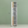 Mueble Auxiliar de Baño con Estantes Ajustables y Puertas de Bambú Anti-vuelco 35x30x170 cm Blanco y Natural - Ogal.Es