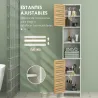 Mueble Auxiliar de Baño con Estantes Ajustables y Puertas de Bambú Anti-vuelco 35x30x170 cm Blanco y Natural - Ogal.Es