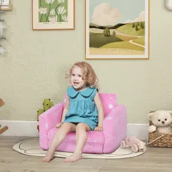Sofá Infantil Plegable 2 en 1 Tapizado de Tela Luminosa con Patrón de Nubes Cojín y Funda Lavables Rosa - Ogal.Es