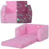 Sofá Infantil Plegable 2 en 1 Tapizado de Tela Luminosa con Patrón de Nubes Cojín y Funda Lavables Rosa - Ogal.Es