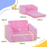 Sofá Infantil Plegable 2 en 1 Tapizado de Tela Luminosa con Patrón de Nubes Cojín y Funda Lavables Rosa - Ogal.Es
