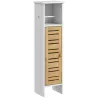 Mueble Auxiliar de Baño con Portarrollos de Papel Estantes Ajustable y Puerta de Bambú 21x17x78 cm Blanco y Natural - Ogal.Es