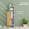 Mueble Auxiliar de Baño con Portarrollos de Papel Estantes Ajustable y Puerta de Bambú 21x17x78 cm Blanco y Natural - Ogal.Es