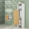 Mueble Auxiliar de Baño con Portarrollos de Papel Estantes Ajustable y Puerta de Bambú 21x17x78 cm Blanco y Natural - Ogal.Es