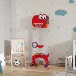 Canasta de Baloncesto para Niños Altura Ajustable con Fútbol ​​Golf Lazo Juego de Lanzamiento de Pelota Rojo - Ogal.Es