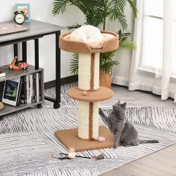 Árbol para Gatos Altura 91 cm de 3 Niveles con Nido Plataforma y Poste de Sisal 45x45x91 cm Marrón Claro - Ogal.Es