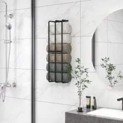 Toallero de Pared con 3 Barras y Marco de Metal Soporte de Toallas para Hotel 21x12x74 cm Negro - Ogal.Es