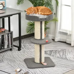 Árbol para Gatos Altura 91 cm de 3 Niveles con Nido Plataforma y Poste de Sisal 45x45x91 cm Gris - Ogal.Es