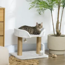 Árbol Rascador para Gatos Pequeños Altura 42 cm con Nido Bolas Colgantes y Postes de Sisal 48x38x42 cm Blanco - Ogal.Es
