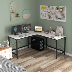 Escritorio Esquinero Moderno con Marco de Acero Carga 70 kg para Oficina Hogar Estudio 150x150x76 cm Blanco - Ogal.Es