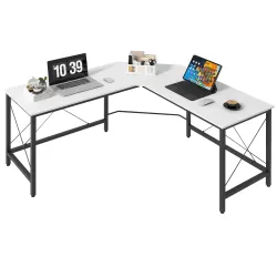 Escritorio Esquinero Moderno con Marco de Acero Carga 70 kg para Oficina Hogar Estudio 150x150x76 cm Blanco - Ogal.Es