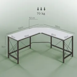Escritorio Esquinero Moderno con Marco de Acero Carga 70 kg para Oficina Hogar Estudio 150x150x76 cm Blanco - Ogal.Es