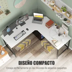 Escritorio Esquinero Moderno con Marco de Acero Carga 70 kg para Oficina Hogar Estudio 150x150x76 cm Blanco - Ogal.Es