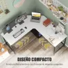 Escritorio Esquinero Moderno con Marco de Acero Carga 70 kg para Oficina Hogar Estudio 150x150x76 cm Blanco - Ogal.Es