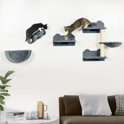 Juego de Escalada para Gatos de Pared Estantes para Gatos 4 Piezas Hamaca Nido Plataformas para Saltar Gris - Ogal.Es