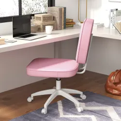Silla de Oficina Giratoria Tapizada en PU con Altura Ajustable sin Brazos Carga 120 kg 46x59x82-92 cm Rosa - Ogal.Es