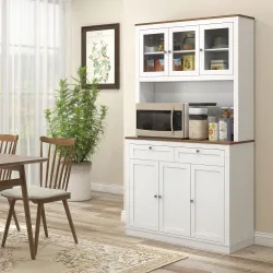 Armario de Cocina con 3 Puertas de Vidrio Compartimento Abierto 2 Cajones y Estantes Ajustables 100x40x180 cm Bl... - Ogal.Es