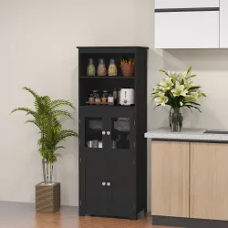 Aparador de Comedor Armario de Cocina con 4 Puertas 2 Estantes Abiertos y Estante Ajustable para Salón 60x30x162... - Ogal.Es