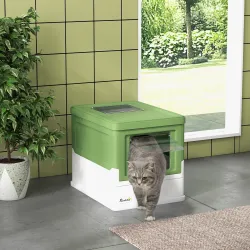 Arenero Cubierto para Gatos Desmontable con Entrada Frontal y Salida Superior 47,5x35,5x36,7 cm Verde Aguacate y... - Ogal.Es