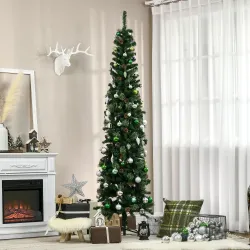 Árbol de Navidad 225 cm de 706 Ramas Árbol de Navidad Estrecho Forma de Lápiz con 56 Piñas Base Plegable Verde - Ogal.Es